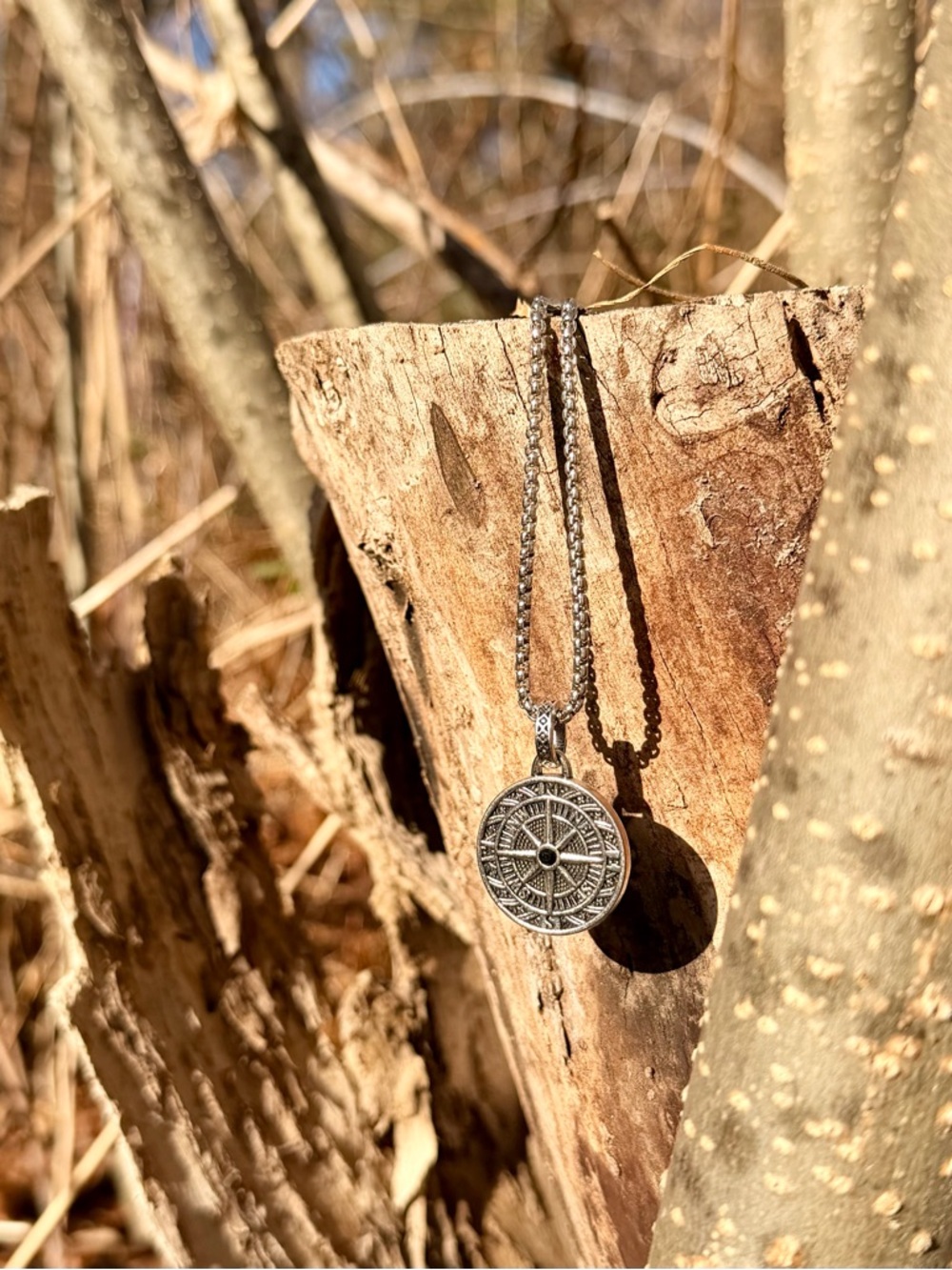 Sterling Silver Compass Pendant Necklace - Men's Silver Jewelry